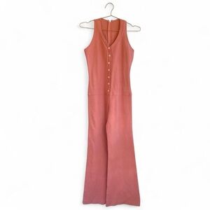 Vintage 70s Dusty Rose Knit Wide Leg Jumpsuit – Sleeveless Button Front – Sz M
